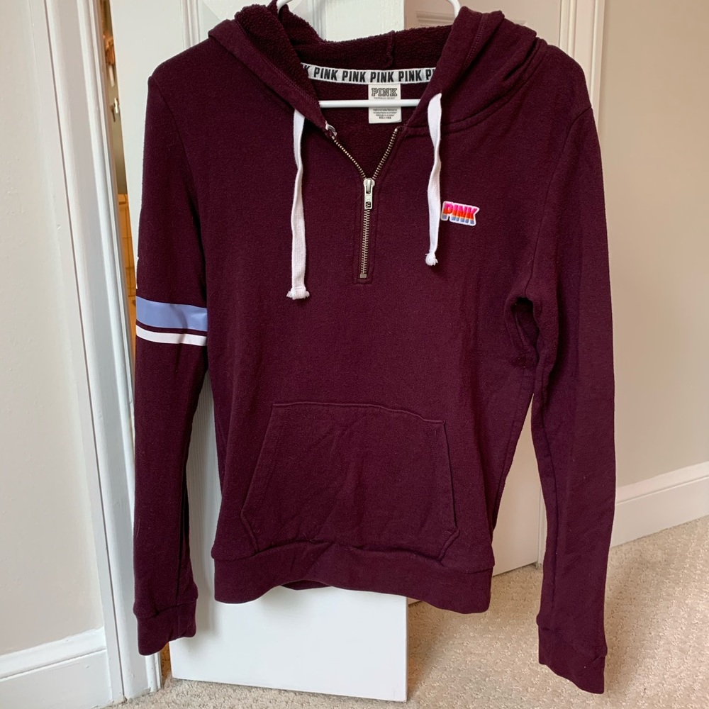 PINK 1/4 Zip Maroon Hoodie S